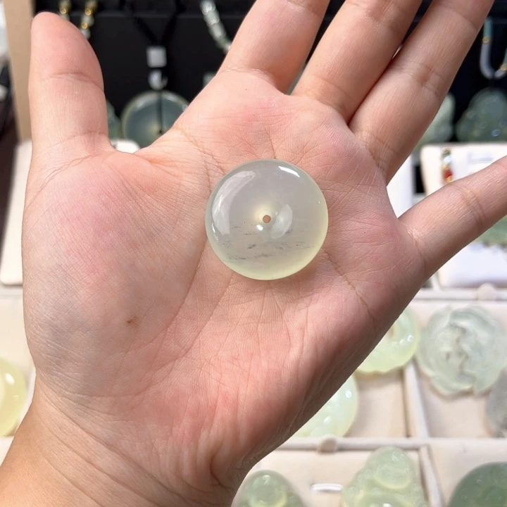 未镶嵌蛇纹石玉吊坠(赠链)30mm水墨平安扣福利不退不换