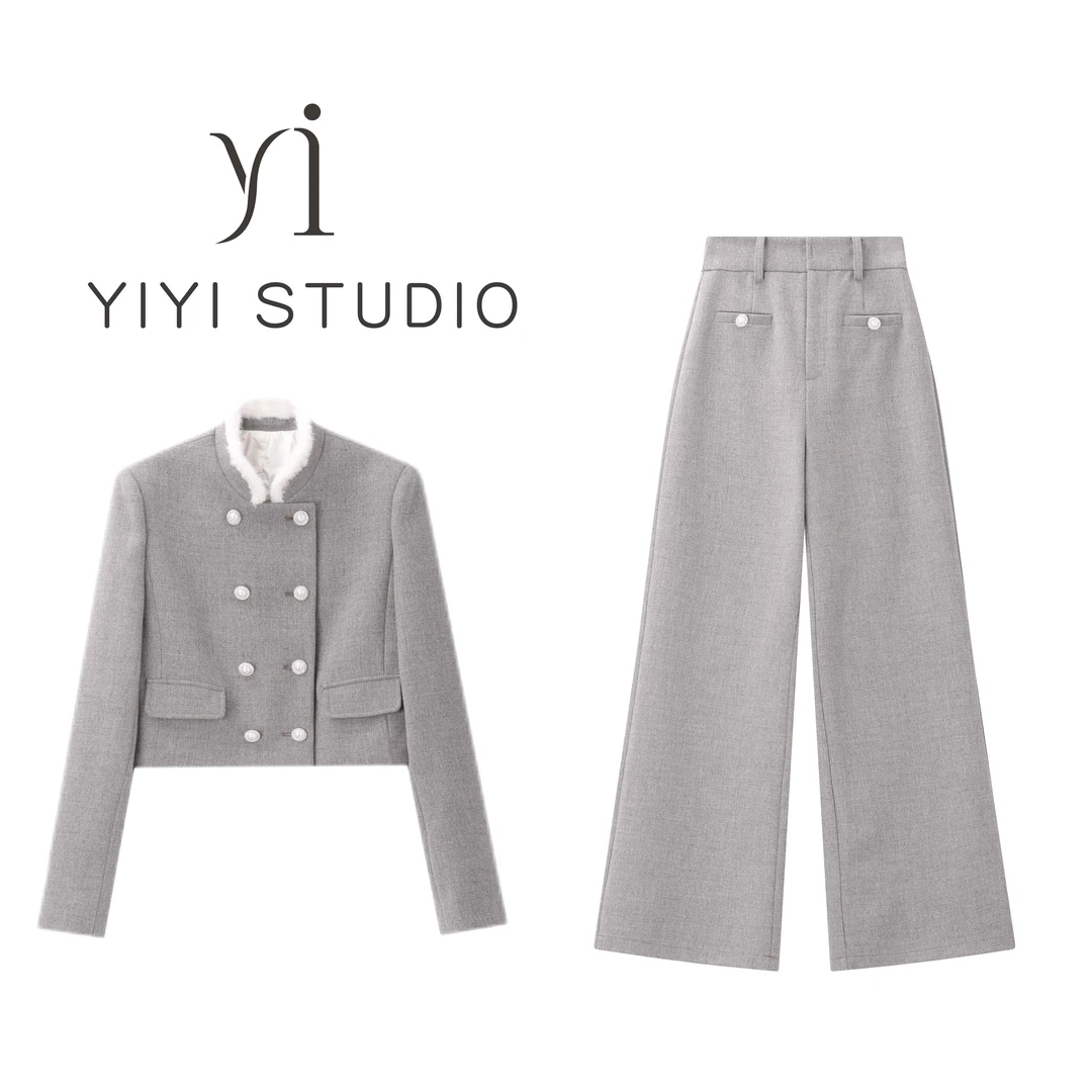 【暖冬伯爵】<宠粉内购会>静奢双排扣小香风羽绒外套高腰直筒西裤