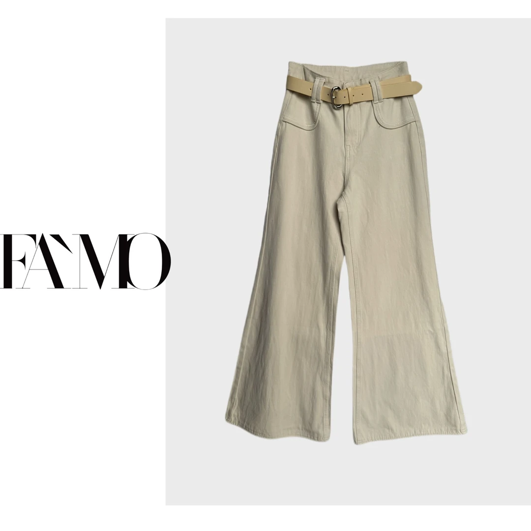 FAMO女装 2025夏季新款宽松设计师阔腿时尚牛仔裤长裤 90470205