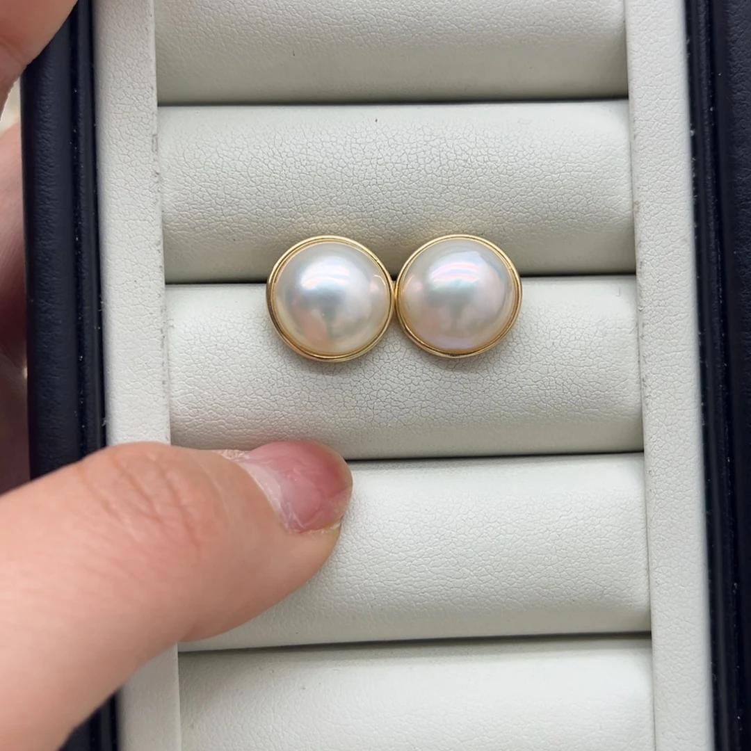 耳饰银S925镶嵌拼合珍珠（马贝珠）