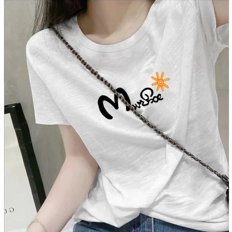 竹节棉短袖t恤女宽松显瘦2025夏季新款洋气减龄休闲大码圆领上衣