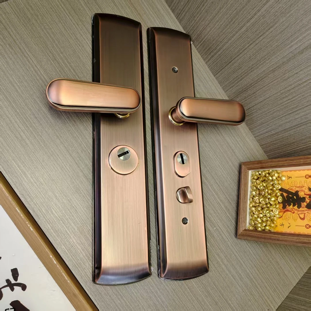 （拍一发十）008铁红古双拉簧多功能拉手门锁双加铁成加厚防撬