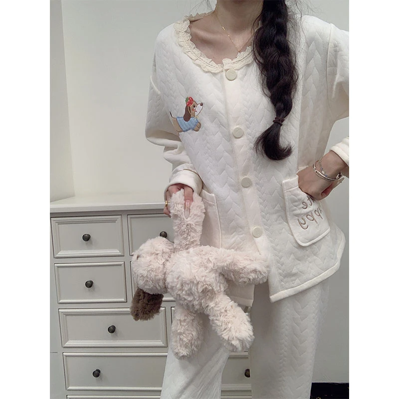 腊肠狗加厚夹层棉睡衣女款秋冬季爆款保暖女士卡通家居服两件套装