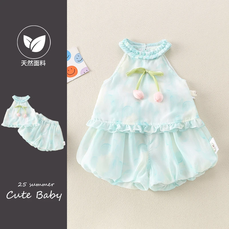 新起点服饰夏季女童套装婴幼儿分体韩版包屁衣两件套新生儿外出服