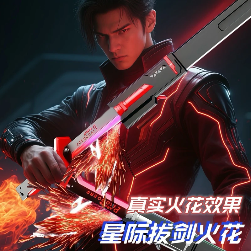 武士拔刀火花战刃流光光剑玩具灯声光喷雾迅刀宝刀男孩黑科技