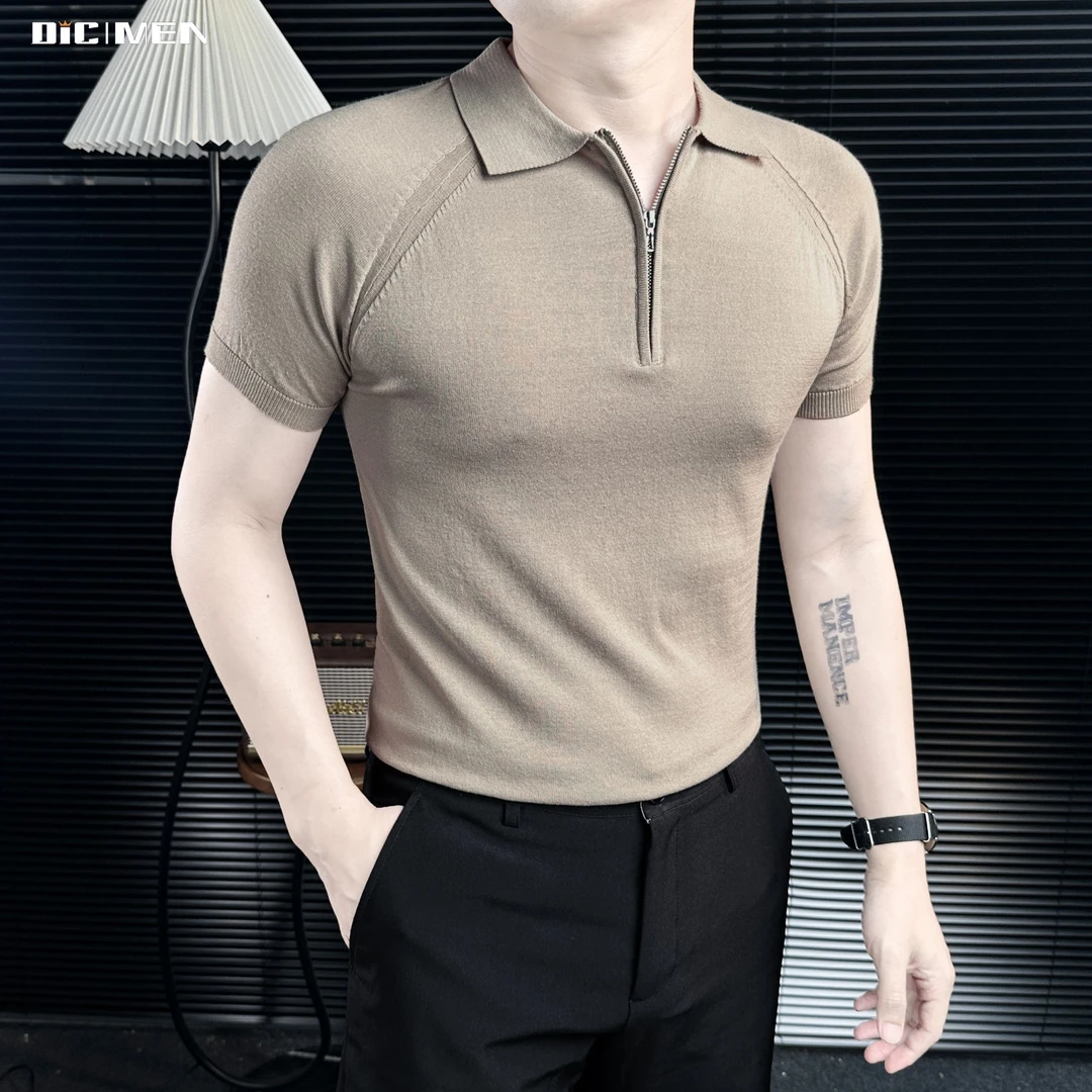 设计感拉链翻领polo衫男款夏季薄款修身百搭短袖男款爆款2025新款