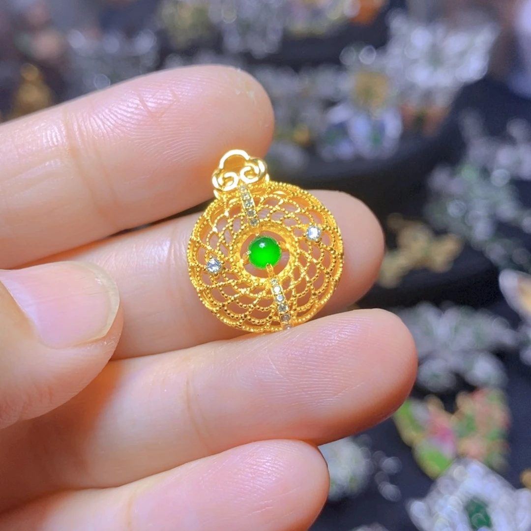 翡翠银S925镶嵌吊坠(不含链)天然翡翠