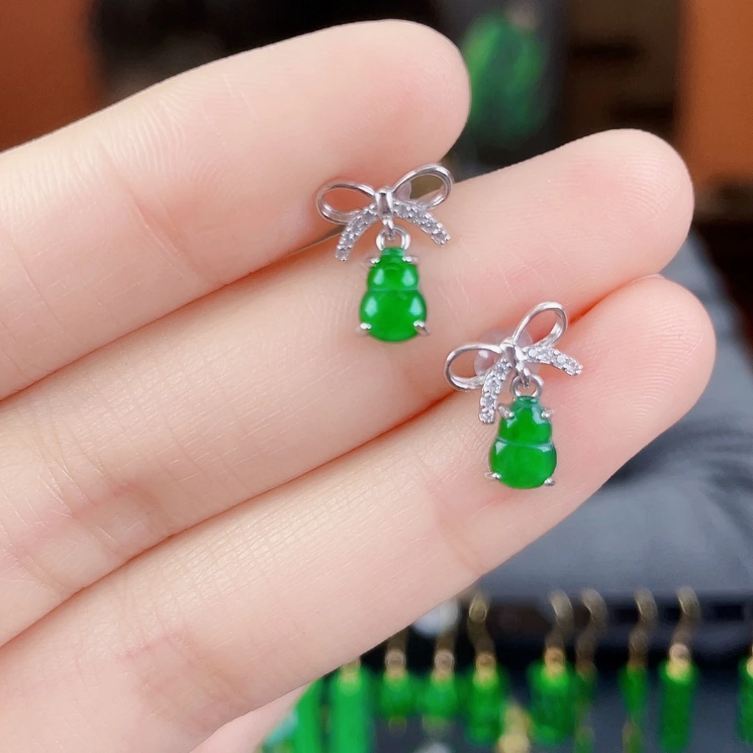翡翠银S925镶嵌耳饰