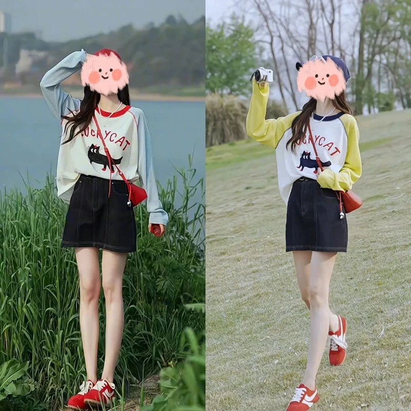 韩版甜酷插肩袖卫衣女2025春秋新款宽松外穿减龄时尚长袖打底上衣