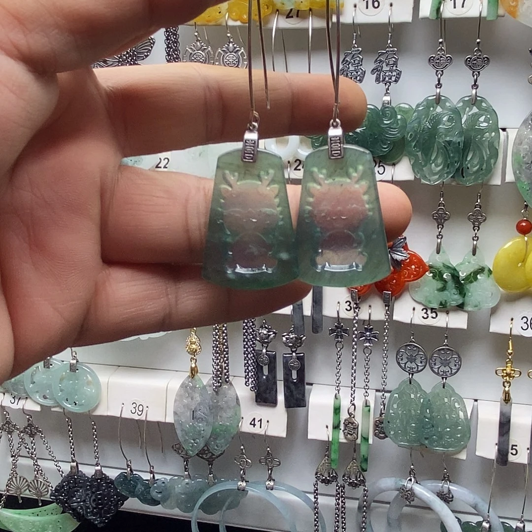 翡翠银S925镶嵌耳饰品质珠宝