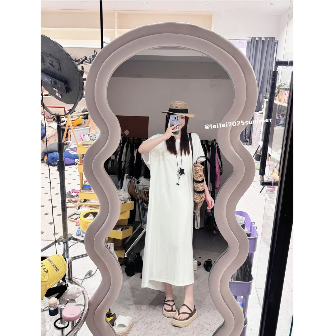 晶咕【蝙蝠侠】慵懒感纯色圆领宽松大版短袖T恤裙