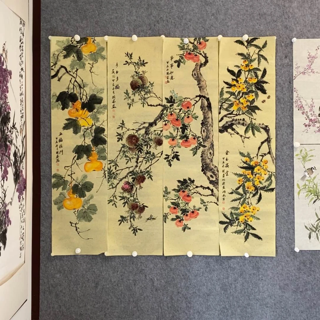 国画一*一水果四条屏作品