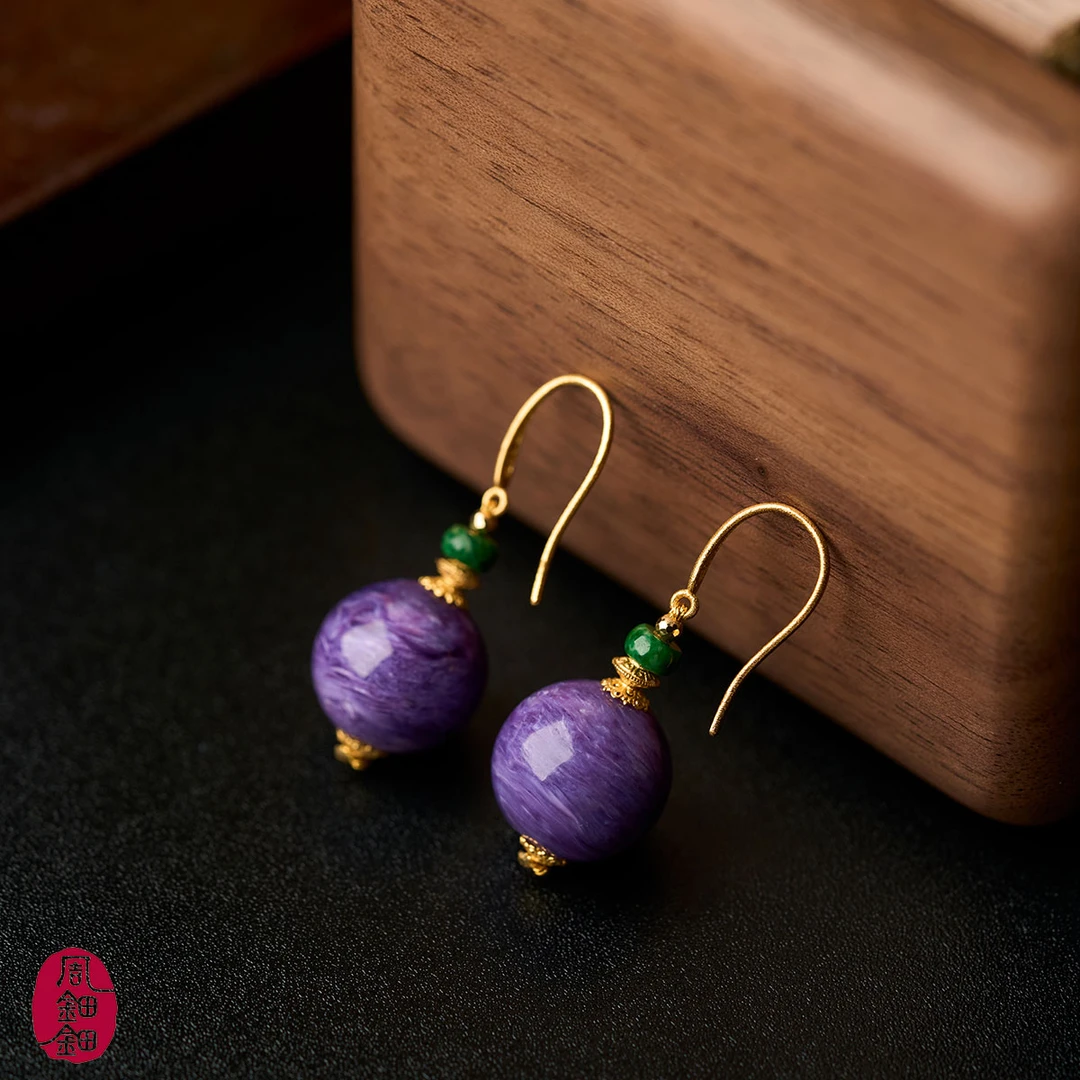 周钿钿®|山影|天然紫龙晶翡翠18K金设计款耳饰