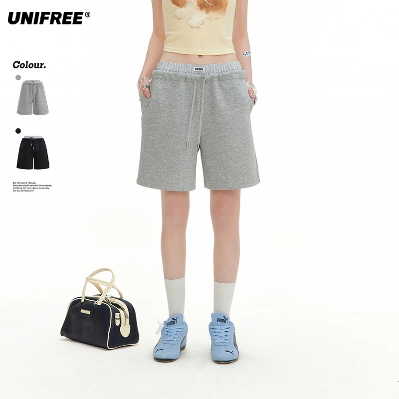 unifree【25年春】双腰头休闲短裤撞色u系新款百搭宽松显瘦卫裤
