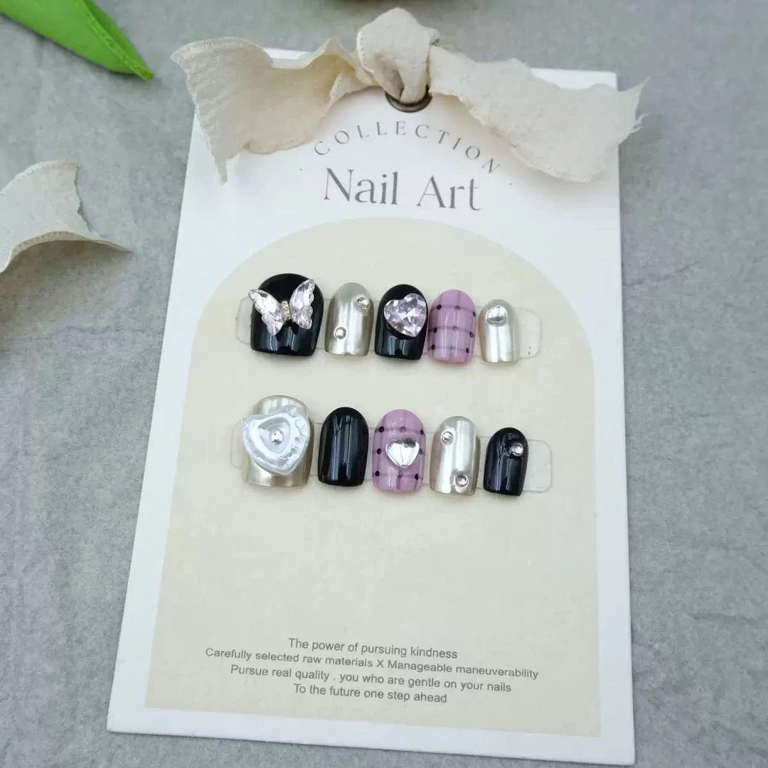 【新疆包邮】黑色甜心纯手工天禧辣妹穿戴甲式美甲新款