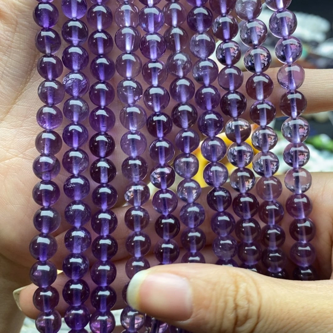 未镶嵌玛瑙/玉髓珠宝半成品一条纯天然玻利维亚紫水晶圆珠7mm