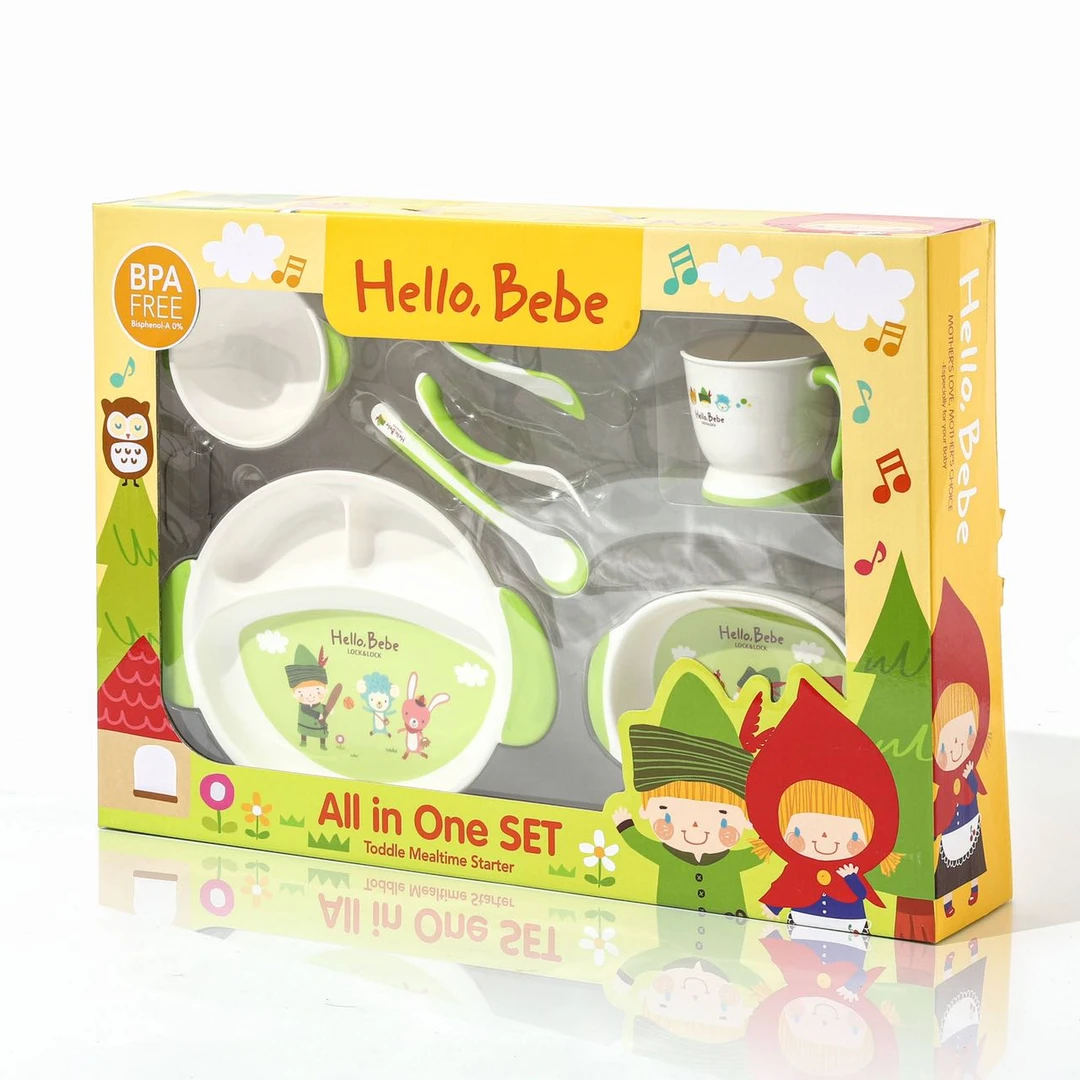拉萨发货西藏包邮LK-Hello BeBe初次离乳必备餐具套装pp＋TPR材质
