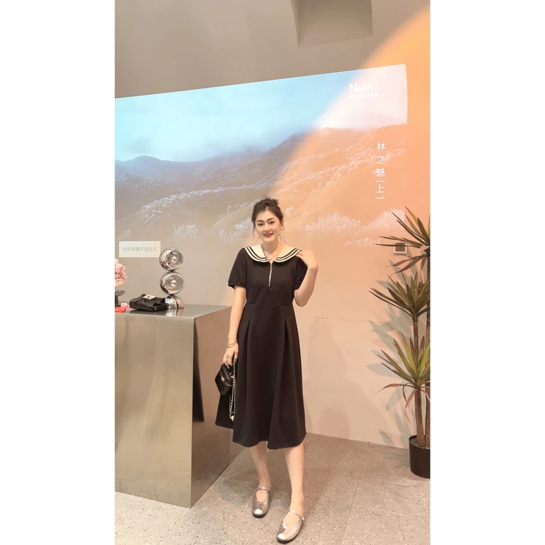 7091 减龄撞色海军领精致收腰显瘦夏季新款连衣裙高级感休闲 诗诗