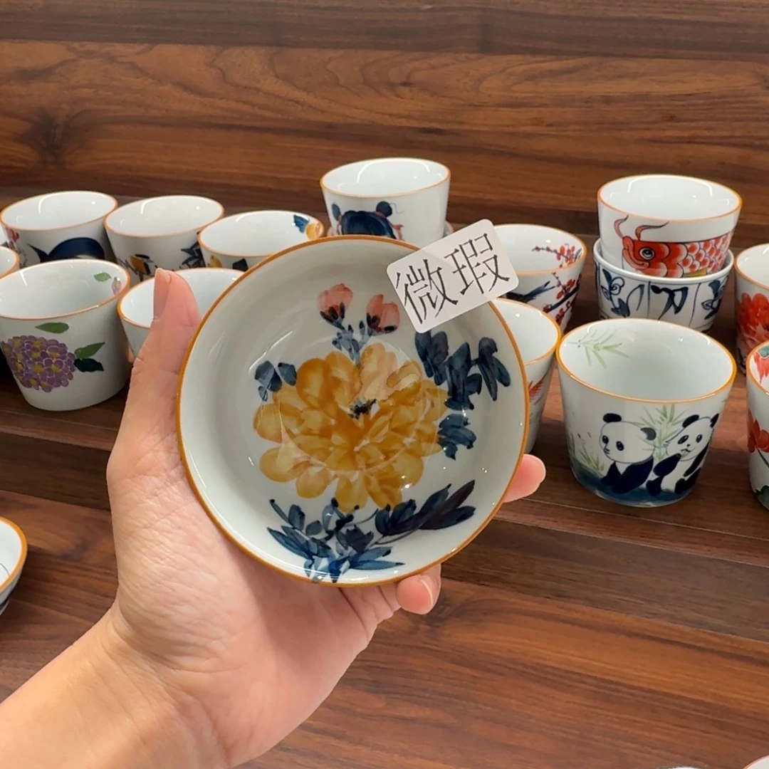 釉下手手绘茶具微瑕