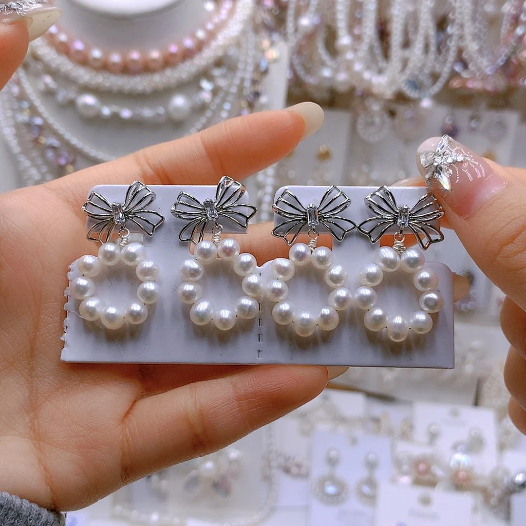 银S925镶嵌耳饰淡水珍珠