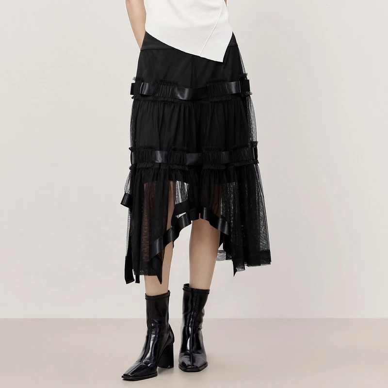 HPLY荷比俪新款女网纱蛋糕裙浪漫丝带半身裙HYD21700188