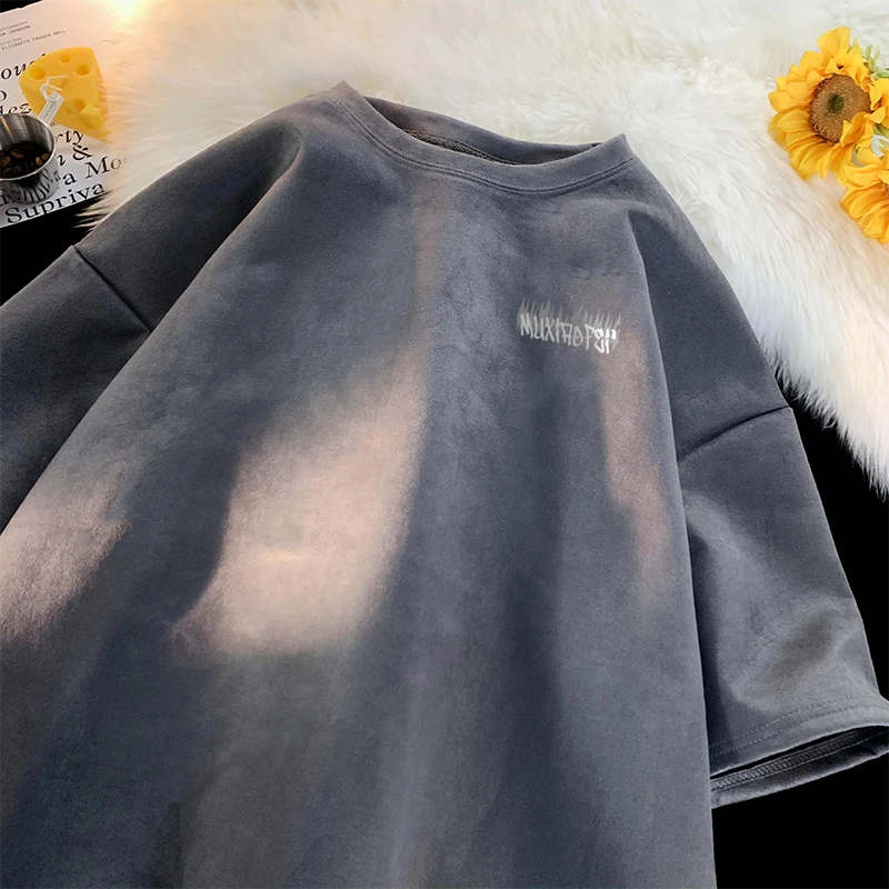 夏季美式圆领高街短袖T恤重磅小众半袖大码百搭ins男复古潮流休闲