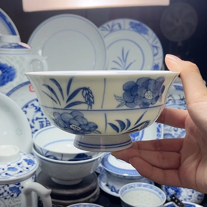 碗手绘木棉花六寸面碗五个