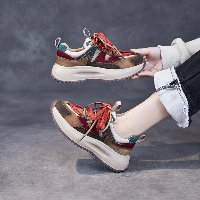 【老张手工】真皮老爹鞋ins潮25春夏新款厚底透气运动休闲拼色女鞋