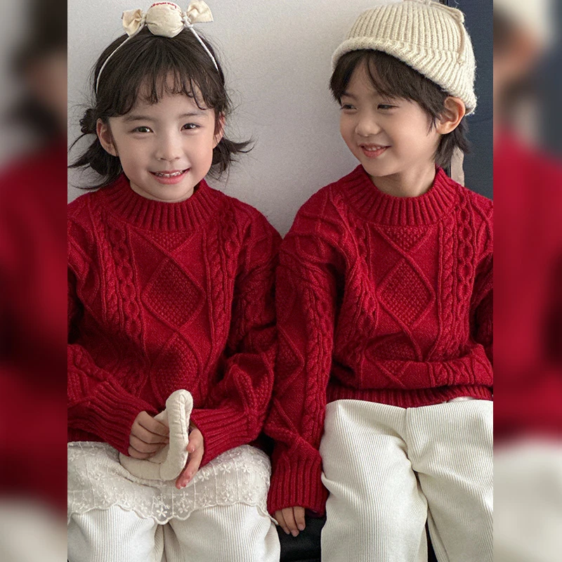 【全家福】男女童圣诞新年洋气毛衣冬季2025新款儿童麻花针织打底衫