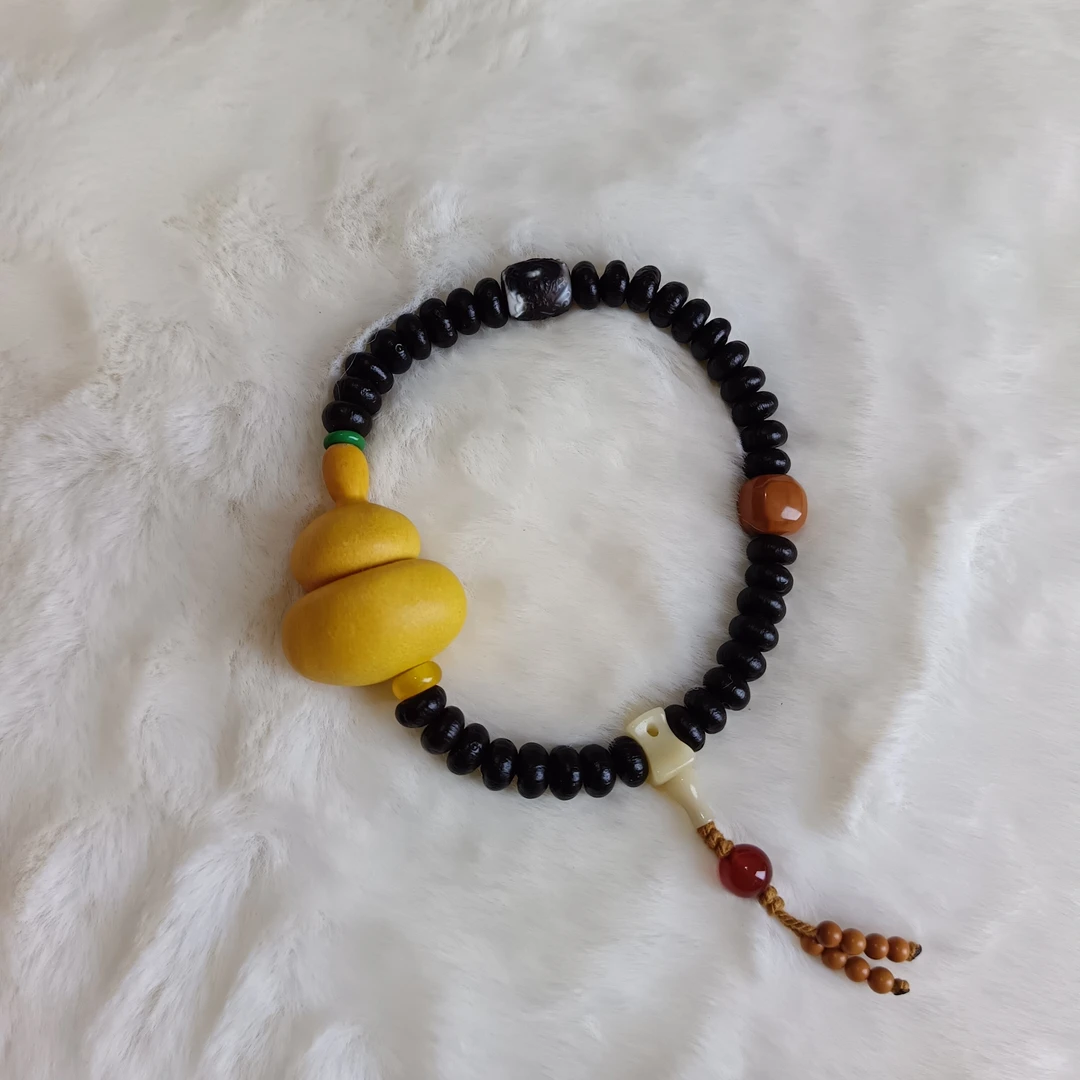 非金属木质手链 时尚复古简约紫金钵盂葫芦白色手持编织手串饰品