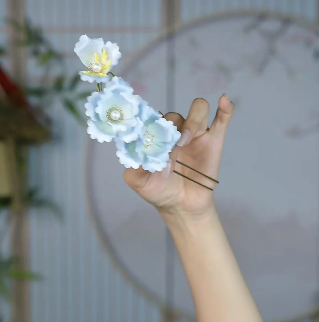 大麦吖古风发饰汉服绒花发簪 手工制作默认微瑕 均有色差