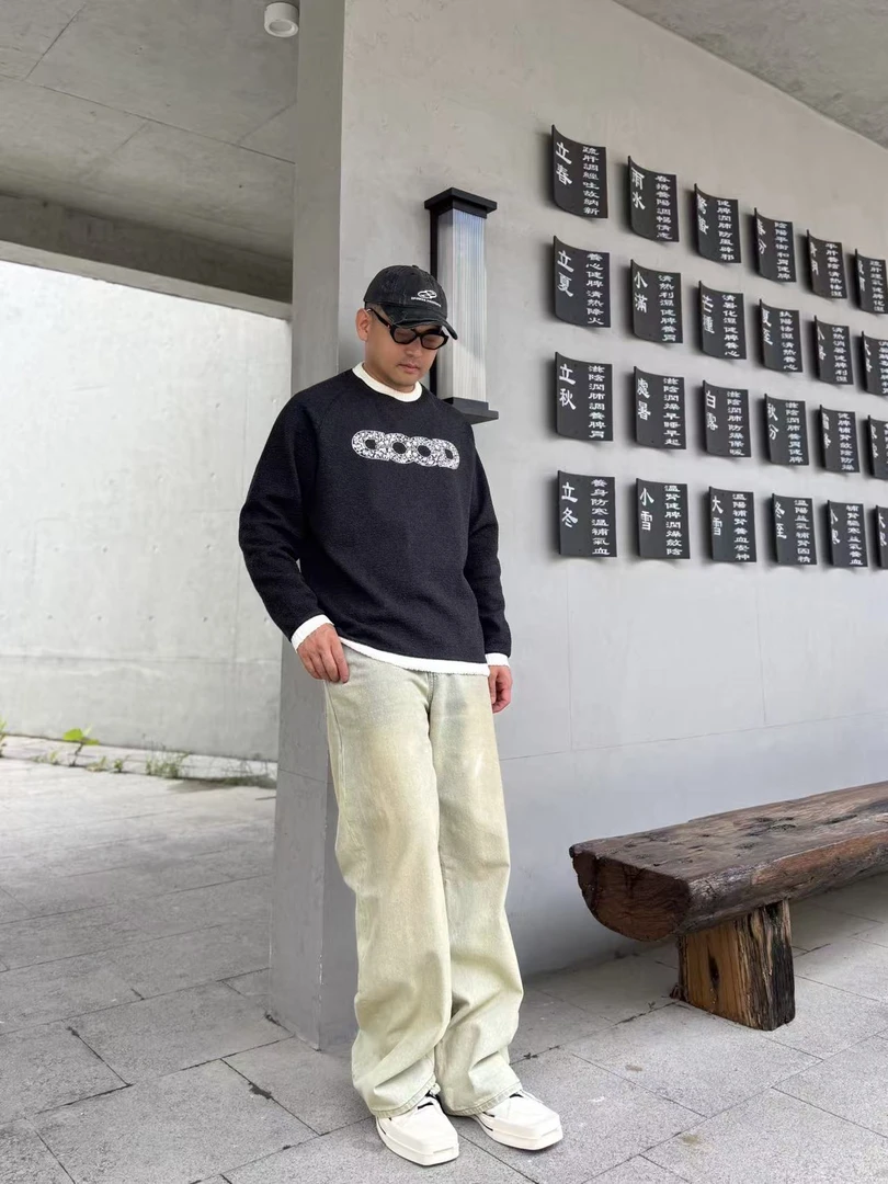 GOODBRAND2025FW泡泡提花珠片管珠logo印花Q轻奢高级长袖男女同款