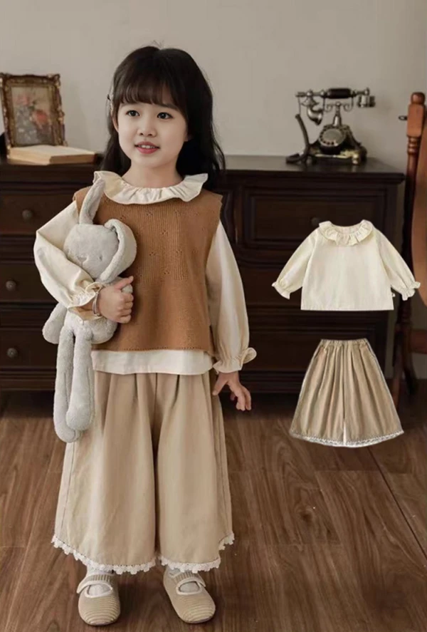 女童套装春秋装2025新款儿童洋气炸街女孩韩系马甲女宝宝时髦穿搭