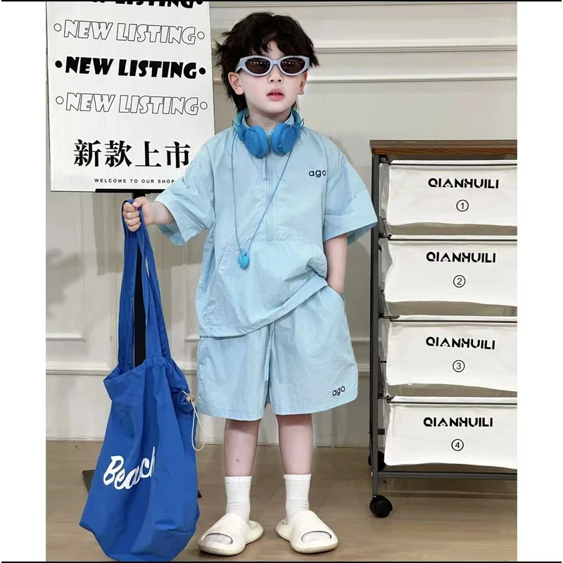 夏款韩版糖果系男女童速干短袖短裤套装洋气儿童潮牌童装运动宽松