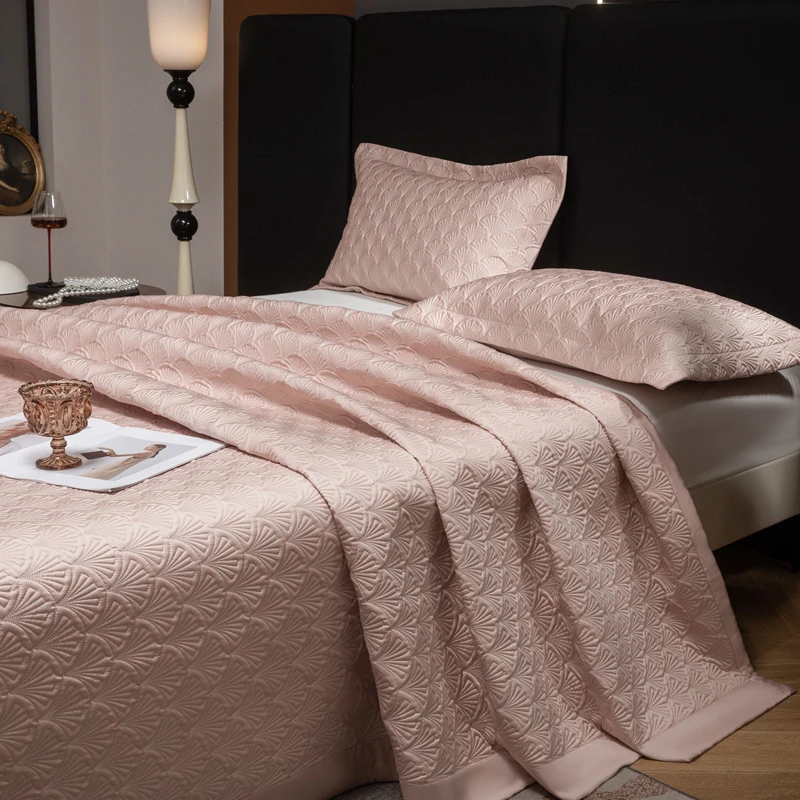 轻奢天丝棉床盖三件套亲肤榻榻米炕盖加厚绗缝纯色夹棉床天丝床盖