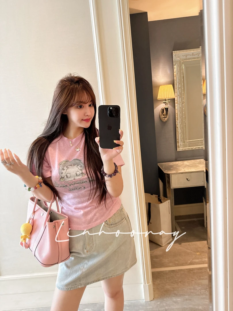 【sKycaptian】粉色贝蒂正肩款基础百搭日常短袖t恤#SK026156