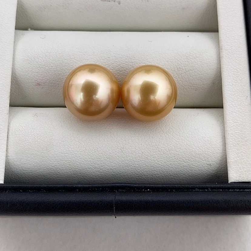 【闪购商品】未镶嵌13.3mm金珠对珠大白海水珍珠y***o