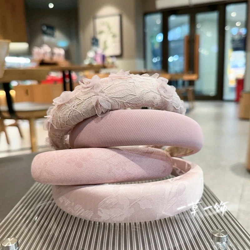 韩系新款新中式国风素雅印花发箍蕾丝花朵海绵头箍气质蝴蝶夹发饰