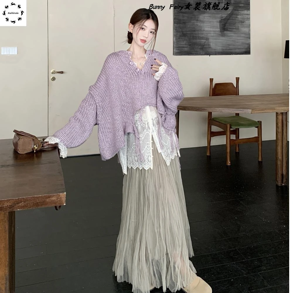 森系小众艺术感稚气奶奶温柔系穿搭秋冬套装日系文艺毛衣配半身裙