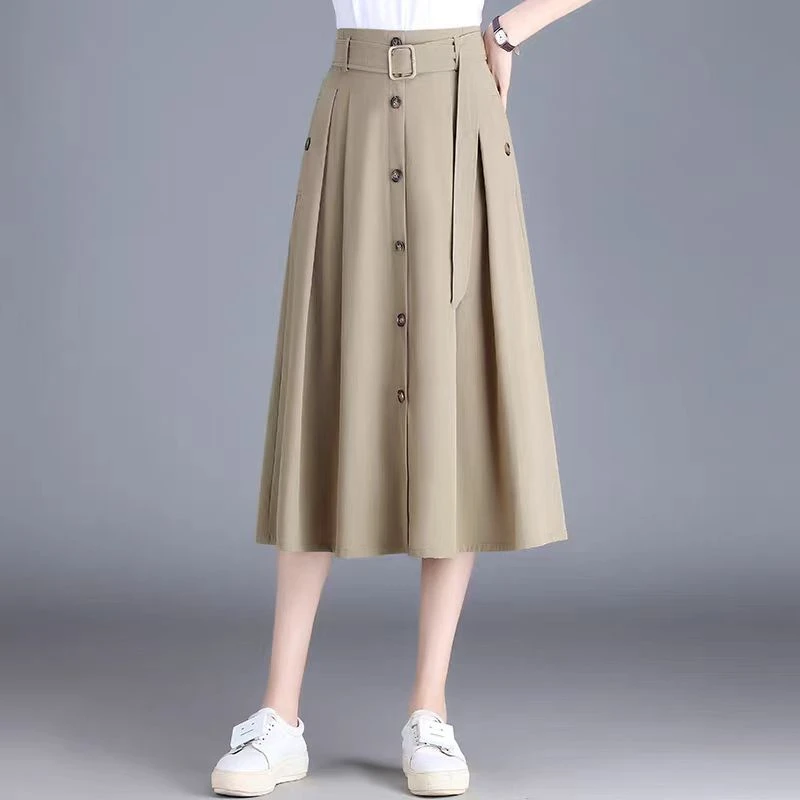 (61-120)高腰伞裙半身裙女夏季新款显瘦中长款气质遮胯A字裙子