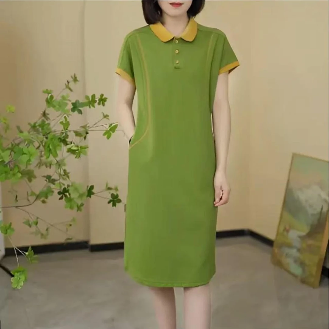 恒源祥集团彩羊一件代发时尚宽松短袖连衣裙女35-50岁中年妈妈休