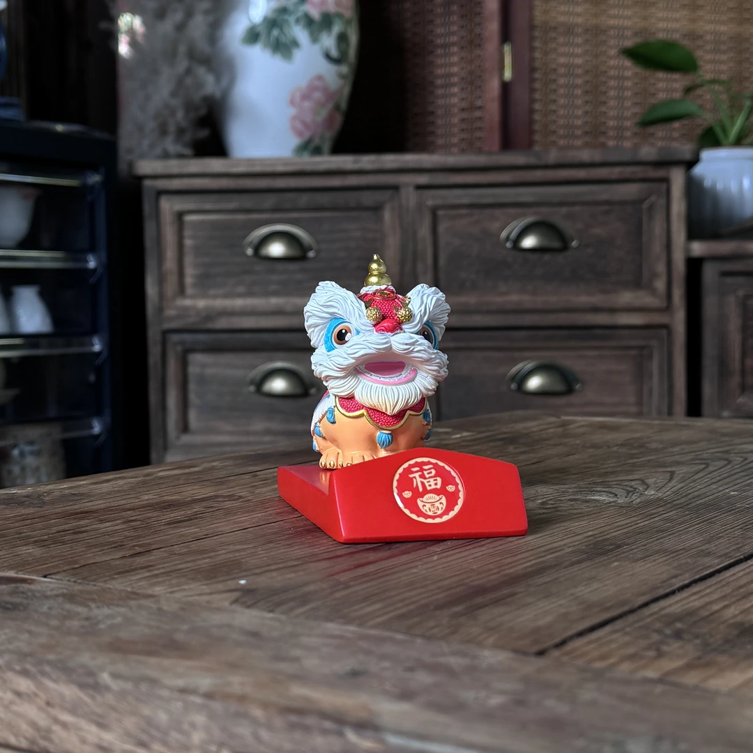 四海【红色醒狮手机支架摆件】中式复古茶道器具茶宠摆件