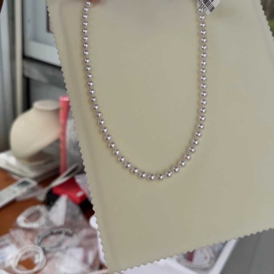 淡水珍珠银S925镶嵌颈饰6-7无核极光镜面正圆无暇炫彩冷白