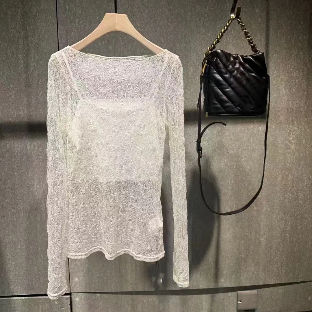 针织衫-936060法式重工蕾丝修身打底衫