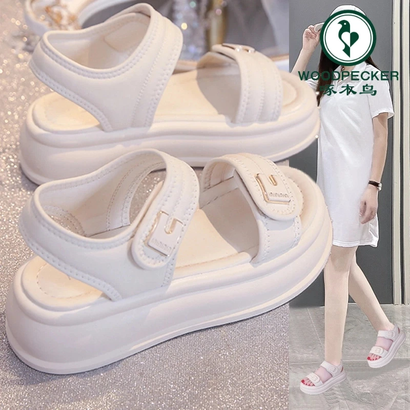 啄木鸟厚底凉鞋女款2025新款夏季外穿百搭软底沙滩鞋休闲运动凉鞋