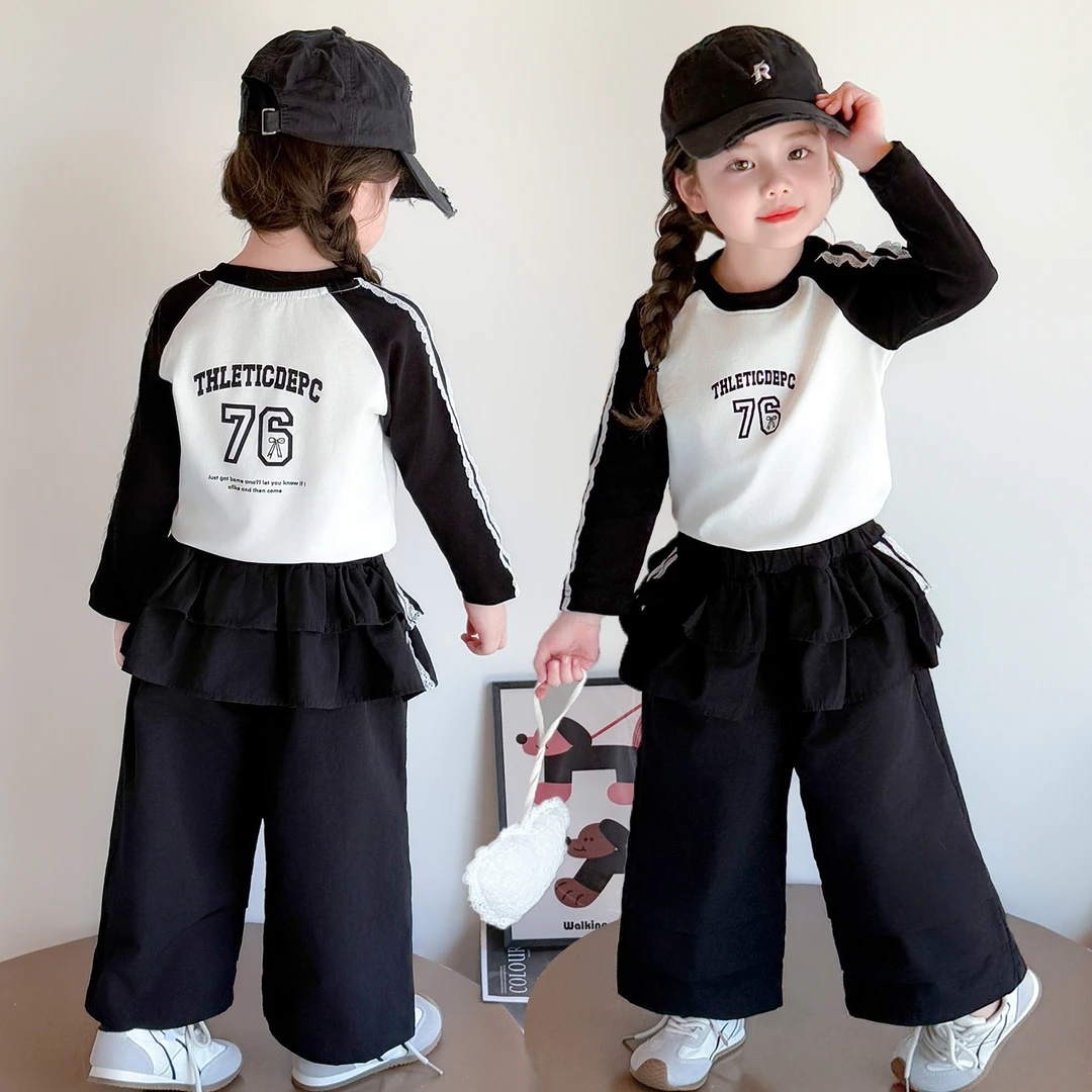 常规套头数字女字母秋季纯色套装卫衣童装两件套