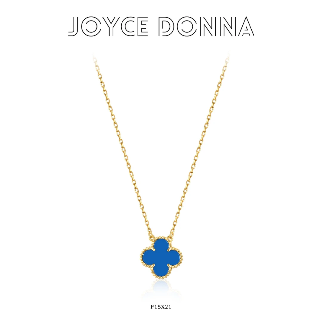 坠链均925银 【金缕蓝心】通勤蓝色四叶草项链 F15X21