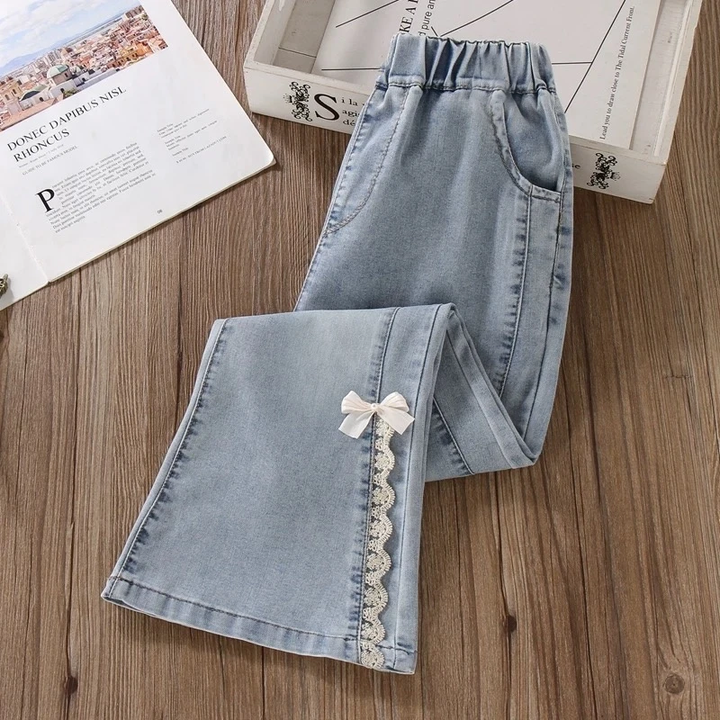 女童裤子夏装2025新款独特超好看女孩夏季薄款儿童九分牛仔喇叭裤