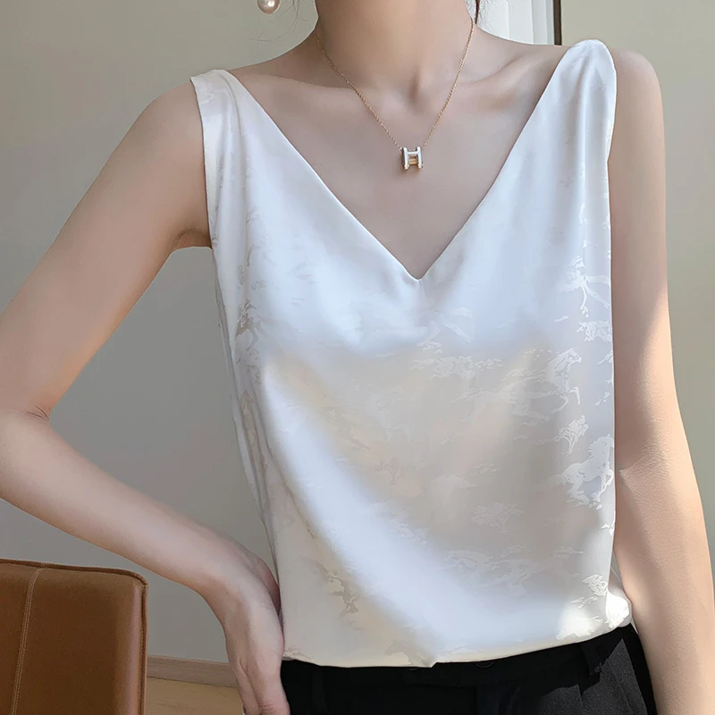 【醋酸缎】骏马提花气质高级感V领打底吊带-K33