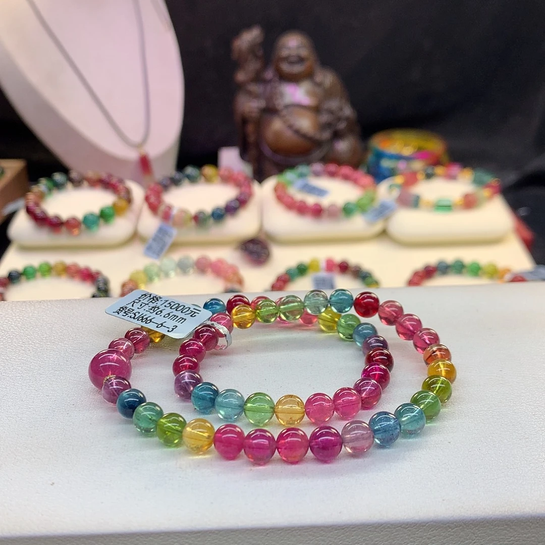 碧玺未镶嵌手串荧光色标6.6mm